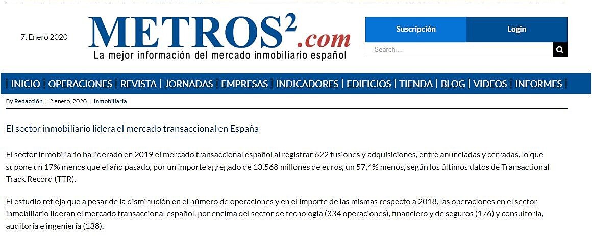 El sector inmobiliario lidera el mercado transaccional en Espaa